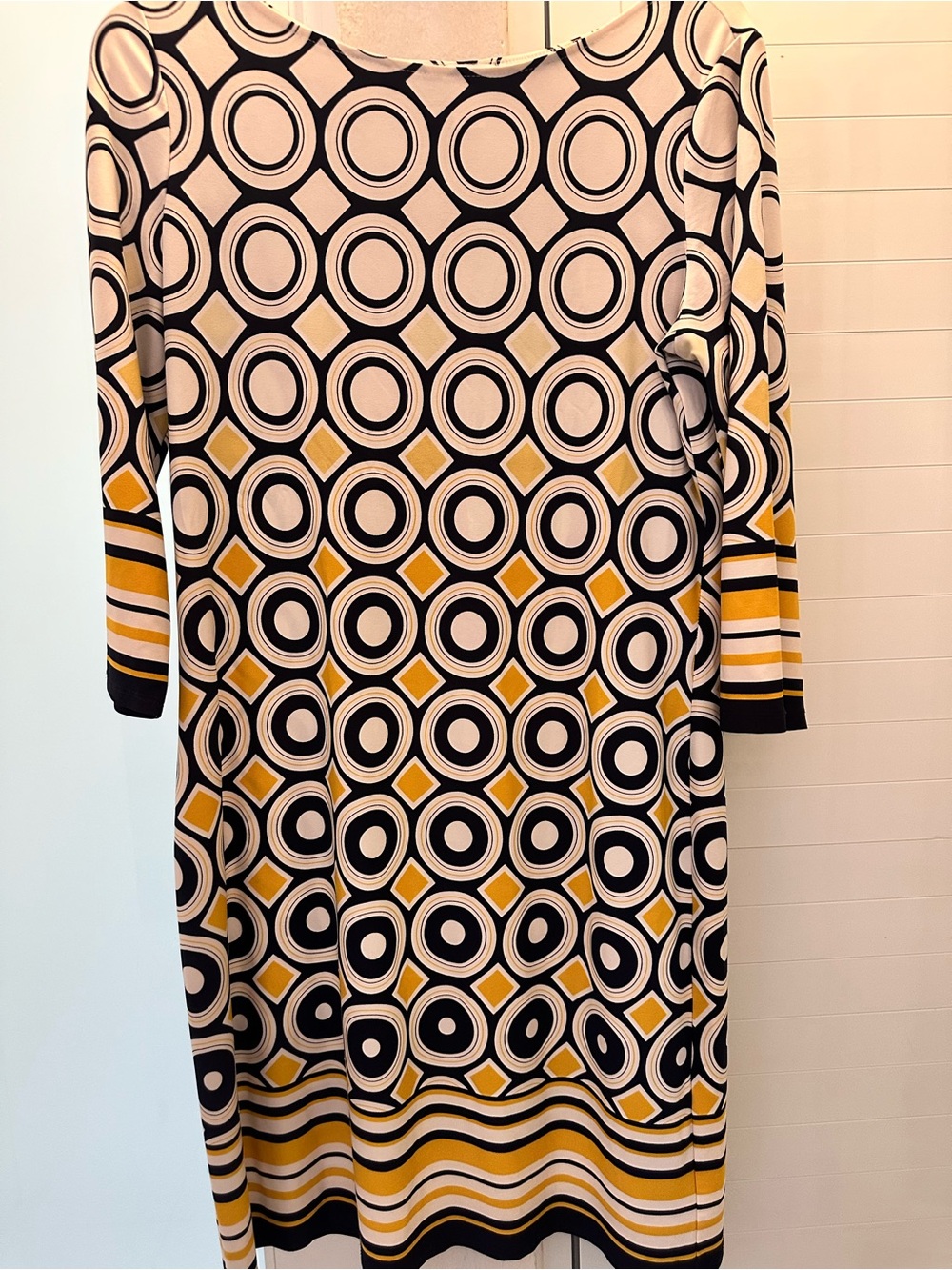 London Times Black, Cream & Mustard Geometric Midi Dress